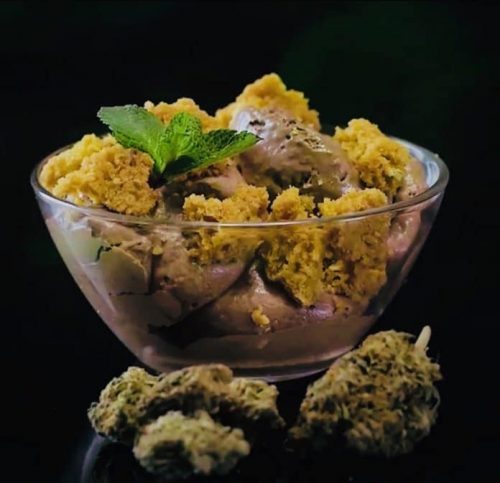 Cannabis chocolate ice cream with vanilla blondies