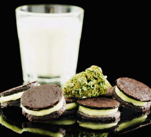 Homemade weed infused Oreo cookies with milk