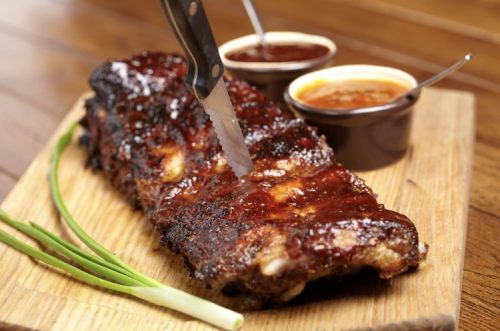 Cannabis infused pork spare ribs with BBQ sauce