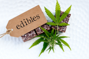 Weed edibles label and cannabis brownies