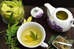 Cannabis Tea pot with marijuana leaf