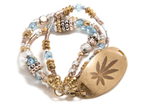 Weed Leaf Engraved Gold Plate Bracelet