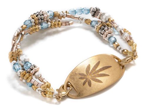 golden plaque marijuana bracelet front