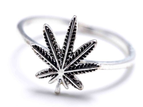 Silver ring with cannabis leaf