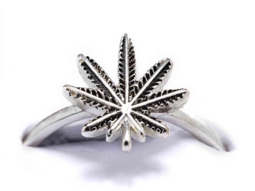 silver cannabis ring closeup