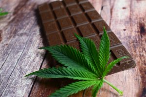 cannabis chocolate bar with weed leaf