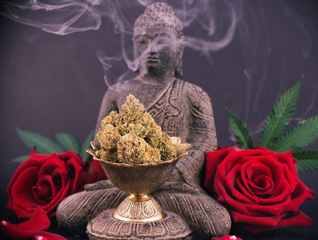 weed meditation with Buddha