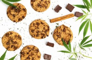 Cannabis cookies recipe with chocolate chip and marijuana leaf